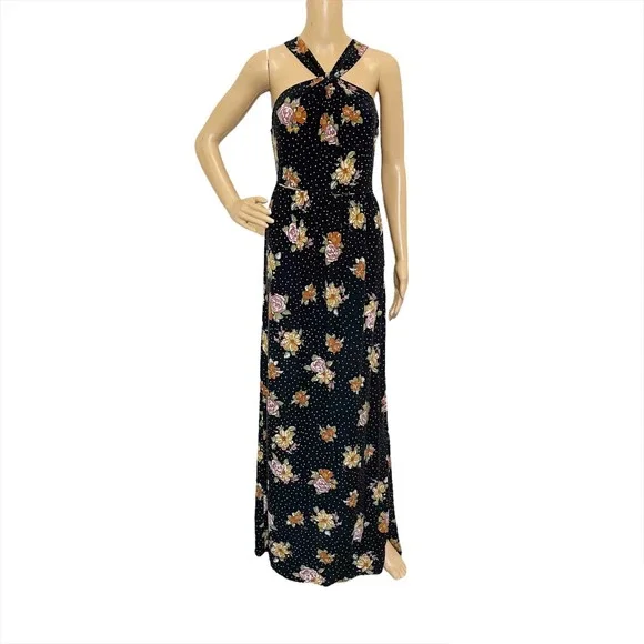 chinese dress ladies Free People Black Floral Short Sleeve Wrap Maxi Dress  The Hangout